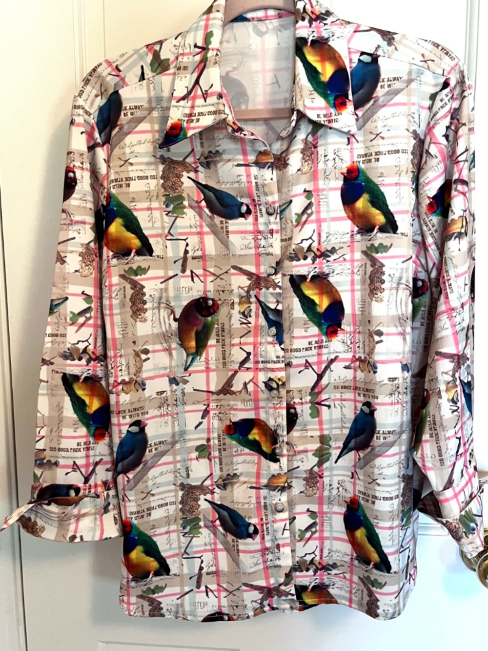 Mishca Bird "Good Luck" Print Long Sleeve Blouse